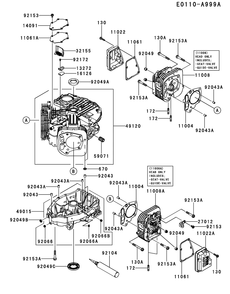 Fs541v-Ds37 Cylinder And Crankcase Diagram and Parts List for FS541V-DS37  Cub Cadet Engine